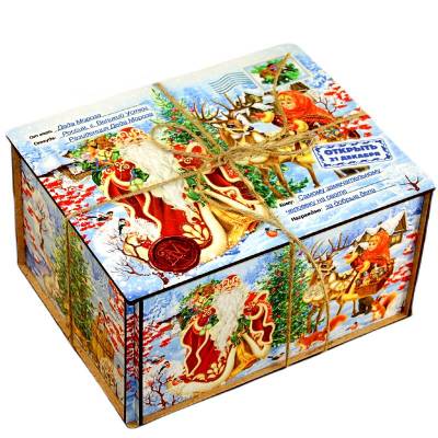 Сладкий подарок на Новый Год в  упаковке из дерева весом 1000 грамм